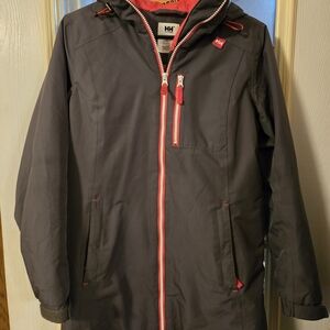 Helly Hansen Women's Dark Gray Raincoat with Pink Accents